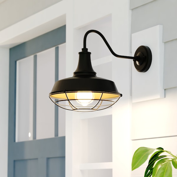 Vaxcel Dorado 1 Light Dusk to Dawn Bronze Industrial Outdoor Wall Barn Lantern with Metal Cage Cover T0610 - main